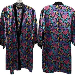 Victoria's Secret Floral Satin Kimono Robe Vintage Gold Label Size Medium